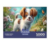 Chiot à Trois Couleurs Puzzle 1000 Pièces Cadeau Unique Daisy Grassland Challenge Toy À De Qualité Supérieure Peinture Art pour Adultes Et Enfants À Partir De 12 Ans 52x38cm/1000pcs