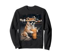 Chiot Akita élégant sirotant Un café glacé dans la Rue de la Ville Sweatshirt