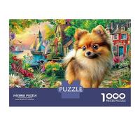 Chiot Ange Puzzle 1000 Pièces Poméranie à Floral Town Puzzle Décoratif À Découpe Précise, Jeu Relaxant Et Challenge pour Adultes Et Famille 52x38cm/1000pcs