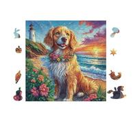 Chiot bAigle on Plage Tropicale 100 Pieces Casse-tête Amateur d'art en Voitureton Haute Qualité Difficile Niveau Expert Décoration Murale Cadeau Fête des Mères Haute Qualité 28x28cm