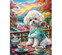 Chiot Bichon frisé à Une Prise de thé Puzzles 1000 Pièces pour Adultes Educa Famille Challenge Qualité Supérieure Relaxation Art Décoration Intérieure Assemblage 1000 PCS