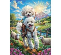 Chiot Bichon Frisé avec des Moutons 1000 Pieces Casse-tête Adulte en Carton Rigide sans Déformation Jeu De Société Famille Très Difficile Cadeau Noël Qualité Premium Pas Cher 1000 PCS