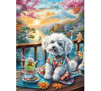 Chiot Bichon Frisé avec un service à thé 1000 Pieces Casse-tête Adulte En Carton Haute Qualité Conte de fées d'accompagnement magique Très Difficile Haute Difficulté Anti-Stress Décoration Murale Cade