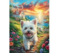Chiot Bichon Frisé dans Le Jardin Fleuri 1000 Pieces Casse-tête Adulte en Carton Rigide sans Déformation Jeu De Société Famille Très Difficile Cadeau Noël Qualité Premium Pas Cher 1000 PCS