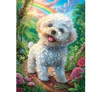 Chiot Bichon Frisé dans Le Jardin Fleuri 300 Pieces Casse-tête Adolescent en Carton Rigide Difficulté Moyenne Activité Éducative Cadeau Fête des Mères Haute Qualité Premium 300 PCS