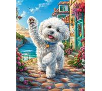 Chiot Bichon Frisé faisant signe dans une ville 300 Pieces Casse-tête Expert Confirmé En Carton Anti-Déchirure Rêve magique de science-fiction Très Difficile Motif Complexe Décoration Murale Cadeau An