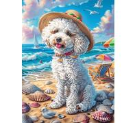 Chiot Bichon Frisé sur la plage tropicale 500 Pièces Puzzle Débutant En Carton Anti-Déchirure Animal de conte de fées d'accompagnement Facile Apprentissage Anti-Stress Passe-Temps Cadeau Fête Des Mère