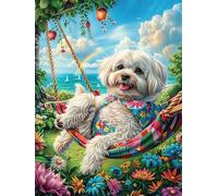 Chiot Bichon Frisé sur une balançoire 1000 Pieces Casse-tête Débutant En Carton Épais Conte de fées d'accompagnement magique Facile Apprentissage Loisir Créatif Activité Manuelle Décoration Murale Cad