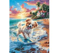 Chiot Bichon Frisé sur une plage tropicale 500 Pièces Puzzle Expert Confirmé En Carton Sans Déformation Rêve magique de science-fiction Très Difficile Décoration Murale Collection Cadeau Fête Des Père