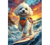 Chiot Bichon Frisé surfant sur une vague 300 Pièces Puzzle Adulte En Carton Haute Densité Anti-Déchirure Paysages et science-fiction Difficile Haute Difficulté Anti-Stress Idée Cadeau Anniversaire Pre