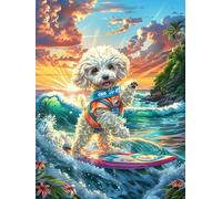 Chiot Bichon Frisé Surfant sur Une Vague 300 Pièces Puzzle Expert Confirmé en Carton sans Déformation Faune Sauvage et Animaux de Compagnie Très Difficile Décoration Murale Collection Cadeau Fête des