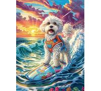 Chiot Bichon Frisé surfant sur une vague 500 Pièces Puzzle Adulte En Carton Rigide Sans Déformation Paysages et science-fiction Difficile Moyenne Décoration Murale Loisir Créatif Idée Cadeau Anniversa