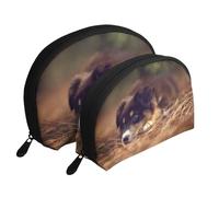 Chiot Border Collie Bokeh Brun Border Collie, Trousse de Maquillage Coquille Femme Petit Porte-Monnaie Trousse de Toilette Trousse à cosmétiques 2 pièces