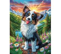 Chiot Border Collie dans Une Prairie Fleurie Puzzles 300 Pièces pour Adultes Educa Jeu De Créativité Qualité Supérieure Détente Décoration Intérieure Cadeau De Noël 300 PCS