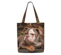 Chiot bouledogue américain,Sacs d'épicerie réutilisables, sacs fourre-tout de grande capacité, sac à bandoulière en toile