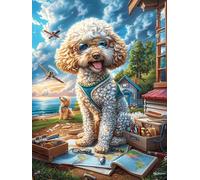 Chiot caniche avec un livre dans un jardin fleuri 500 Pièces Puzzle Personne Âgée En Carton Épais Sans Déformation Faune sauvage et animaux de compagnie Facile Débutant Anti-Stress Thérapie Occupation