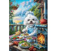 Chiot Caniche cuisinant dans la Cuisine Cosy 300 Pieces Casse-tête Amateur d'art en Carton Haute Densité Difficile Niveau Expert Décoration Murale Salon Cadeau Fête des Mères 300 PCS