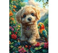 Chiot Caniche dans Le Jardin Fleuri 1000 Pieces Casse-tête Amateur d'art en Carton Haute Qualité Mythes fantastiques Cuento De Hadas Difficile Niveau Expert Décoration Murale Cadeau Fête des Mè