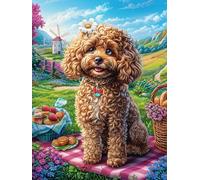 Chiot caniche dans une prairie fleurie 500 Pièces Puzzle Personne Âgée En Carton Rigide Rêve magique de science-fiction Facile Débutant Anti-Stress Stimulation Cognitive Loisir Créatif Petit Prix Prem