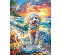 Chiot Caniche sur Une Planche de Surf 1000 Pièces Puzzle Débutant en Carton sans Déformation Facile Apprentissage Anti-Stress Passe-Temps Idée Cadeau Saint Valentin Premium 1000 PCS