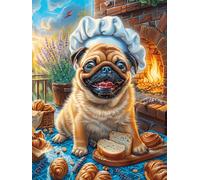 Chiot Carlin Cuisinier avec du Pain 300 Pièces Puzzle Adulte en Carton Haute Qualité Épais Difficile Moyenne Anti-Stress Décoration Murale Idée Cadeau Saint Valentin 300 PCS