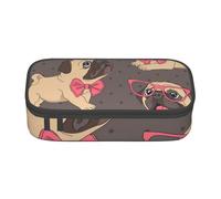 Chiot Carlin De Dessin Animé dans des Lunettes Et dans Un Noeud Papillon, Trousse à Crayons, Trousse à Crayons, Trousse à Crayons de Grande capacité, Trousse à cosmétiques