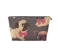 Chiot Carlin De Dessin Animé dans des Lunettes Et dans Un Noeud Papillon, Trousse de Toilette Trousse de Maquillage Sac à cosmétiques Trousse de Toilette de Voyage Portable