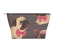 Chiot Carlin De Dessin Animé dans des Lunettes Et dans Un Noeud Papillon, Trousse de Toilette Trousse de Maquillage Sac à cosmétiques Trousse de Toilette de Voyage Portable