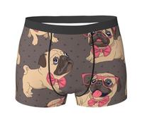 Chiot Carlin de Dessin animé Portant des Lunettes et Un nœud Papillon, caleçon Boxer pour Homme, Confortable, Doux et Extensible