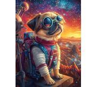 Chiot Carlin en Combinaison d'astronaute 1000 Pieces Casse-tête Adulte en Carton Anti-Déchirure Difficile Moyenne Décoration Murale Jeu De Société Anti-Stress Loisir Créatif 1000 PCS
