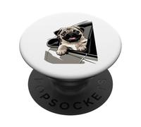 Chiot carlin regardant par une fenêtre de voiture. Amoureux des chiens PopSockets PopGrip Interchangeable