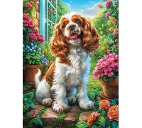 Chiot Cavalier King Charles Spaniel dans le jardin fleuri 1000 Pièces Puzzle Créatif En Carton Anti-Déchirure Conte de fées animal magique Difficulté Moyenne Activité Manuelle Loisir Créatif Cadeau Fê