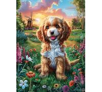 Chiot Cavalier King Charles Spaniel dans Le Jardin Fleuri 500 Pièces Puzzle Créatif en Carton Anti-Déchirure Difficulté Moyenne Activité Manuelle Loisir Créatif Cadeau Fête des Mères Premium 500 PCS