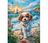 Chiot Cavalier King Charles sur la Plage Puzzles 500 Pièces pour Adultes Vision 3D Moderne Educa Divertissement Créatif Famille Jeu De Réflexion Décoration Intérieure 500 PCS