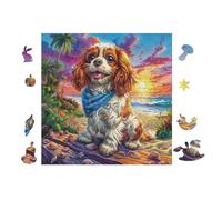 Chiot Cavalier with Blue SVoituref 100 Pièces Puzzle Amateur d'art en Voitureton Anti-Déchirure Haute Qualité Difficile Niveau Expert Décoration Murale Idée Cadeau Anniversaire 28x28cm