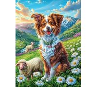 Chiot chien de berger avec un troupeau de moutons 1000 Pieces Casse-tête Créatif En Carton Rigide Sans Déformation Scène de conte de fées dessin animé Difficulté Moyenne Activité Manuelle Cadeau Saint