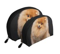Chiot Chien de Poméranie Mignon, Trousse de Maquillage Coquille Femme Petit Porte-Monnaie Trousse de Toilette Trousse à cosmétiques 2 pièces