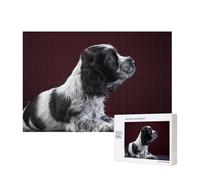 Chiot Cocker Spaniel Épagneul Noir et Blanc,Puzzle Familial en Bois de 300 pièces pour Adultes et Adolescents, décoration d'intérieur