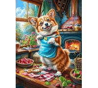 Chiot Corgi Cuisinier dans la Cuisine Cosy 500 Pièces Puzzle Adulte en Carton Rigide Haute Qualité Très Difficile Haute Difficulté Anti-Stress Décoration Murale Idée Cadeau Premium 500 PCS