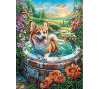 Chiot Corgi dans Une Baignoire en Bois 500 Pieces Casse-tête Débutant en Carton Épais Facile Apprentissage Loisir Créatif Activité Manuelle Décoration Murale Cadeau Saint Valentin 500 PCS