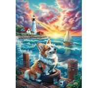 Chiot corgi sur une plage côtière 1000 Pieces Casse-tête Débutant En Carton Haute Qualité Faune sauvage et animaux de compagnie Facile Apprentissage Loisir Créatif Décoration Murale Cadeau Saint Valen