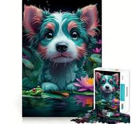 Chiot dans Un étang, Berger Australien, Puzzle de 1000 pièces pour Adultes, Améliore la mémoire, Jeu de société Amusant, Bords précis, Cadeau saisonnier (38x52cm)