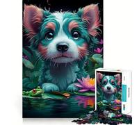 Chiot dans Un étang, Berger Australien, Puzzle Difficile pour Adultes, 1000 pièces, Puzzle Facile à Assembler, Cadeau Artistique (38x26cm)