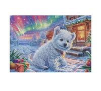 Chiot de Loup des neiges de Noël 300 Pièces Puzzle Adolescent en Carton sans Déformation Difficulté Moyenne Activité Éducative Cadeau Noël Pas Cher Petit Prix 300 PCS