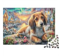 Chiot de Noël 1000 pièces Puzzle Golden Retriever au Repos pour Adultes Carton épais Anti-Stress Jeu Difficile Cadeaux Femmes & Hommes 52x38cm/1000pcs
