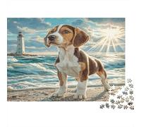 Chiot de Plage Puzzle 1000 Pièces Papier Puzzle pour Adultes Phare Jeu de Puzzle 1000 Pièces Détente Famille 52x38cm/1000pcs