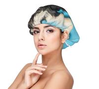 Chiot drôle Border Collie sur fond bleu,Bonnet de nuit en satin pour adulte - Bonnet de nuit élastique pour femme, couvre-cheveux de nuit