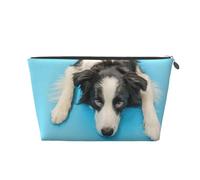 Chiot Drôle Chien Border Collie Fond Bleu, Trousse de Toilette Trousse de Maquillage Sac à cosmétiques Trousse de Toilette de Voyage Portable