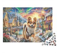 Chiot du Village d'hiver Puzzle 1000 Pièces pour Hobbyistes W nd, Carton Solide,Chien Mignon Décoration Murale Maison, Cadeau Festival Printemps, Jeu Cérébral 52x38cm/1000pcs