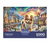 Chiot du Village d'hiver Puzzle Adultes & Enfants 12+, Corgi dans la Ville Carton Résistant, Jeu Familial, Activité Après École, Cadeau Pratique 70x50cm/1000pcs